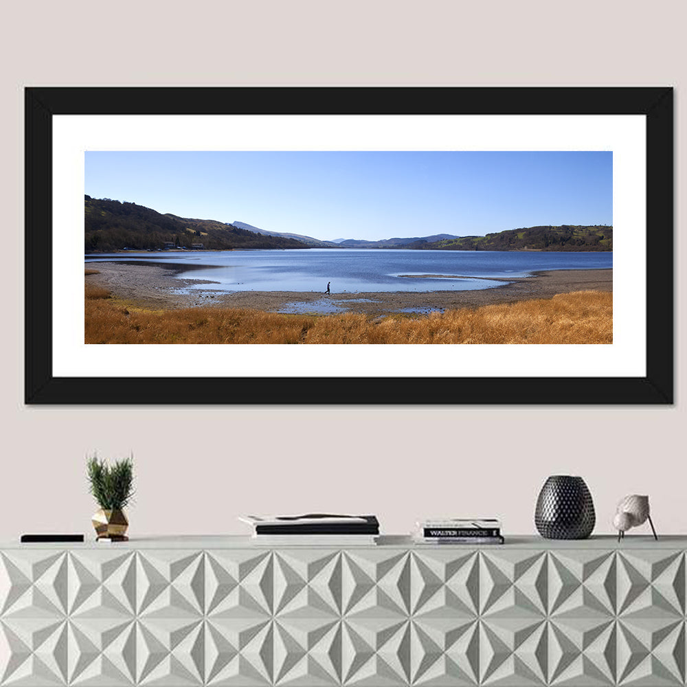 Bala Lake Shoreline Wall Art in a room, panoramic