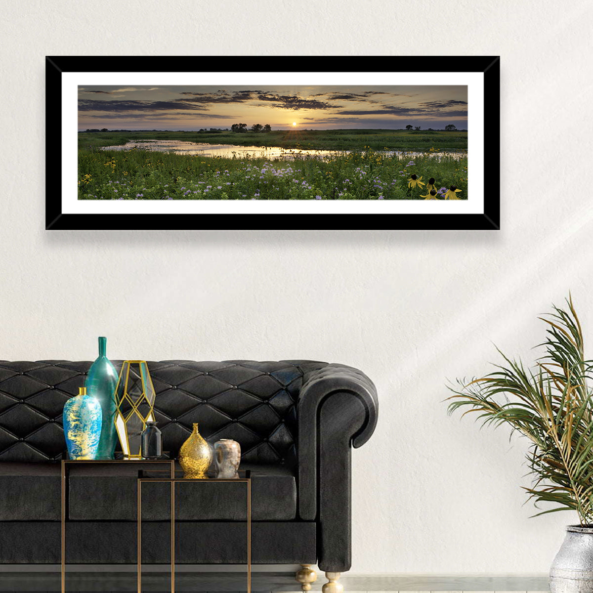 Illinois Fields Sunset Wall Art in a room, panoramic