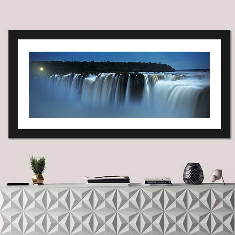 Moonlit Iguazu Falls Wall Art in a room, panoramic