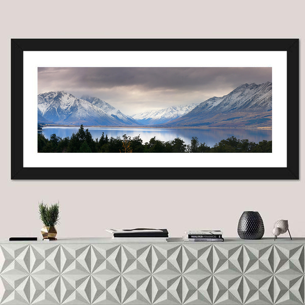 Lake Ohau Reflection Wall Art in a room, panoramic