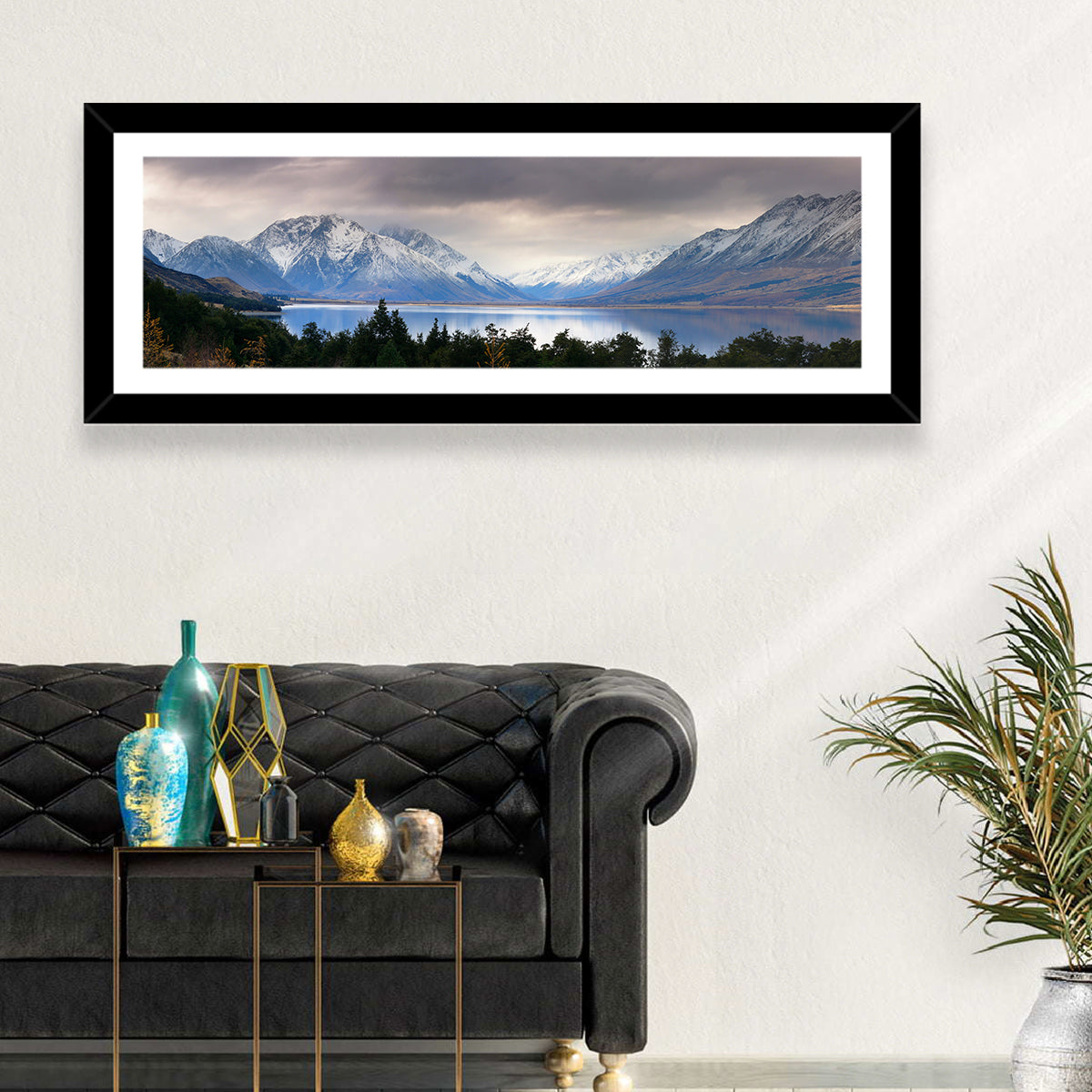 Lake Ohau Reflection Wall Art in a room, panoramic