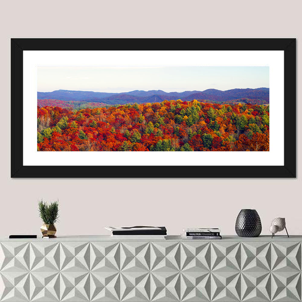 Autumn in the Appalachian Forest Wall Art in a room, panoramic
