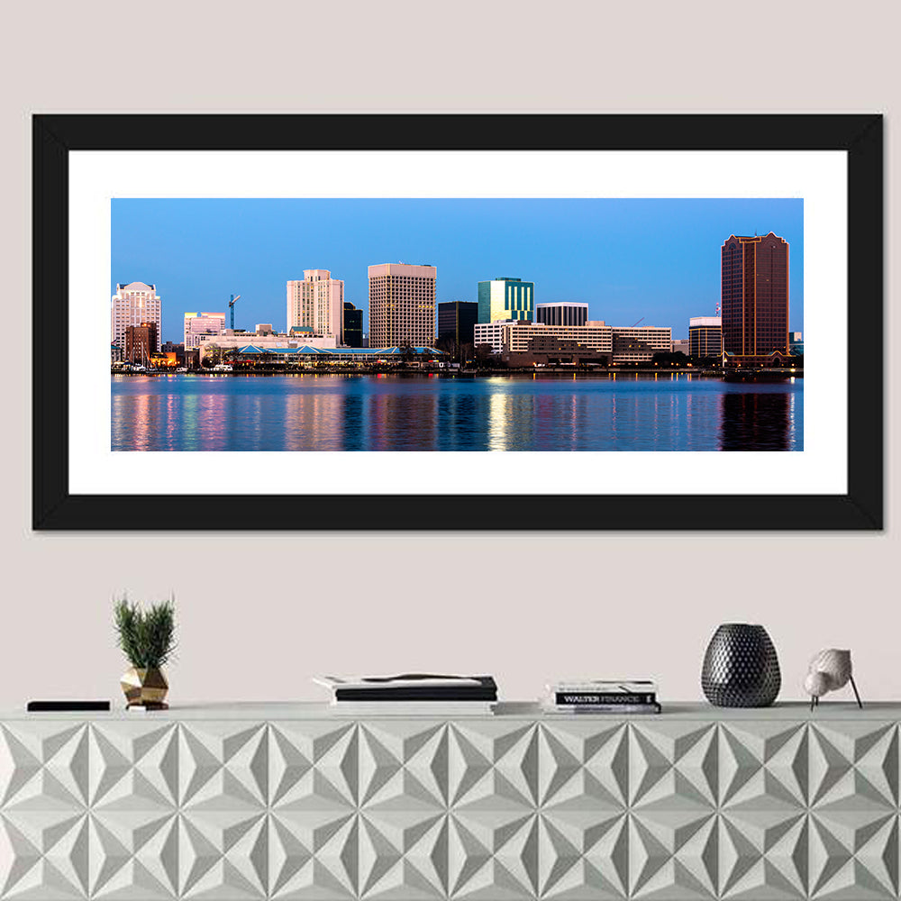 Norfolk Skyline at Twilight Wall Art in a room, panoramic