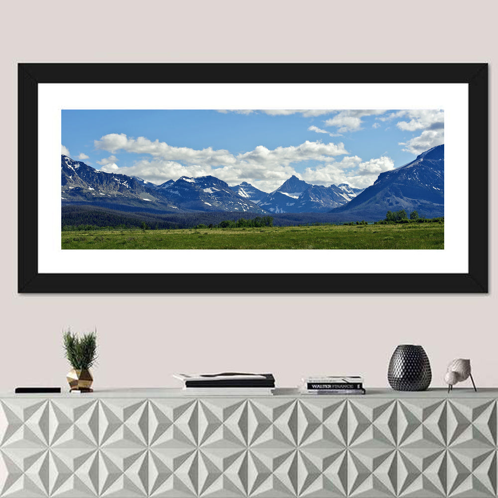 Montana Rocky Mountains Wall Art in a room, panoramic