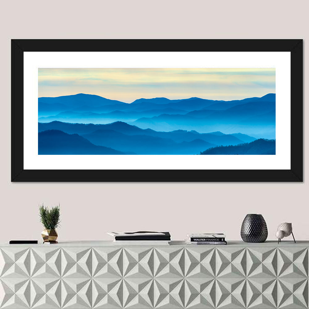 Smoky Mountain Layers at Dawn Wall Art in a room, panoramic