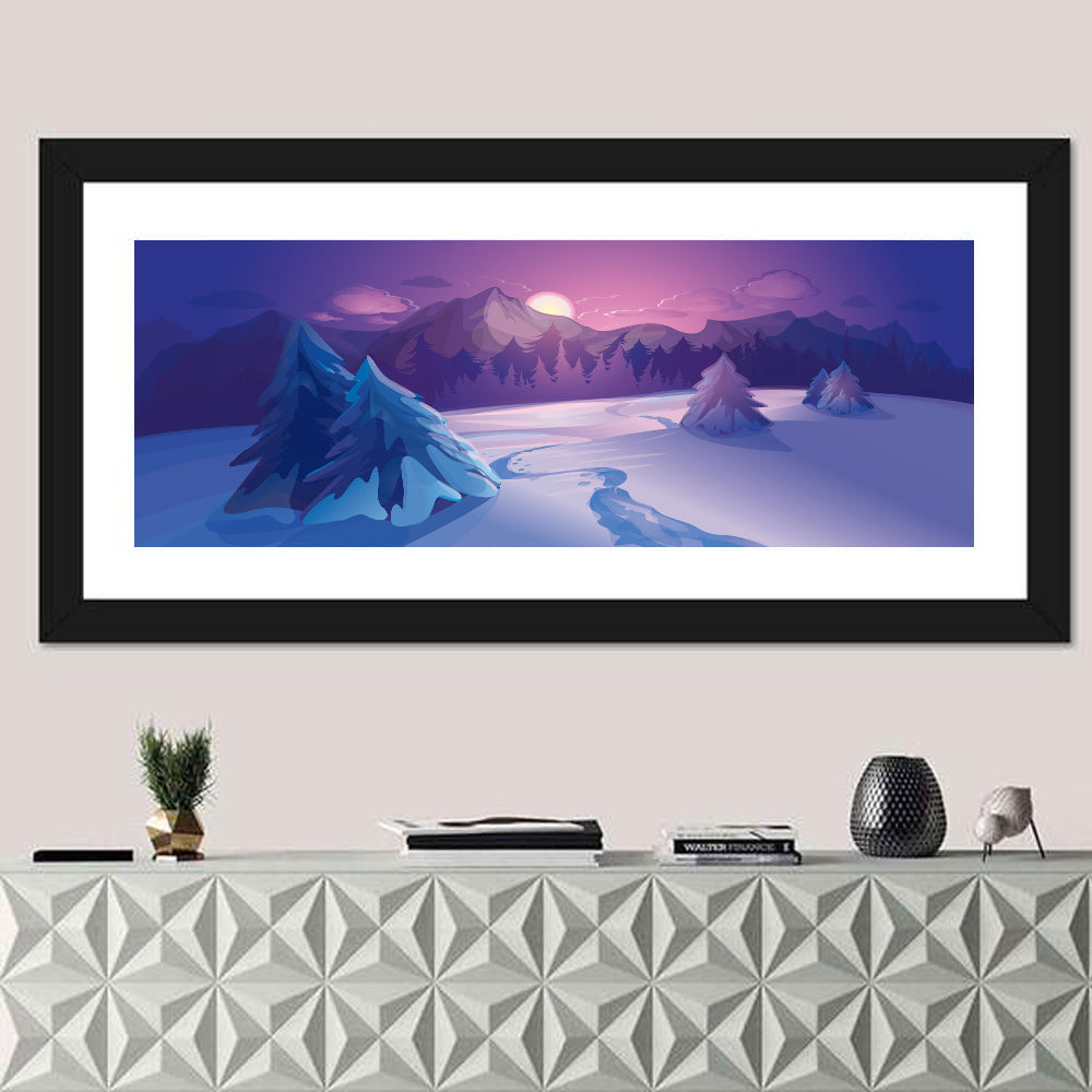 Lavender Winter Mountain Illustration Wall Art