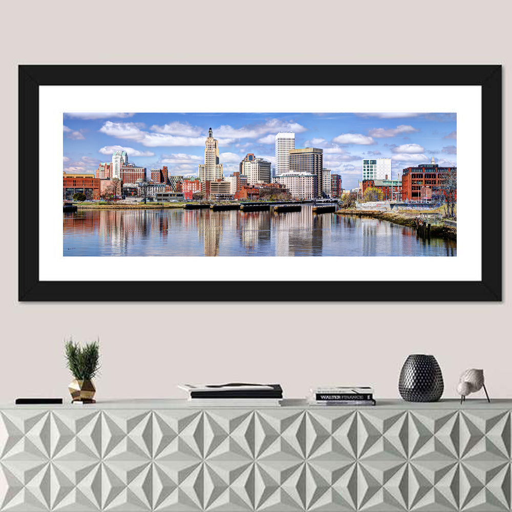 Providence Skyline Wall Art in a room, panoramic