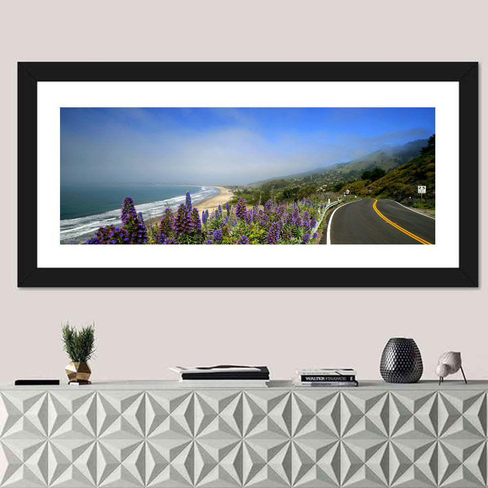 Big Sur Coastal Road Wall Art in a room, panoramic