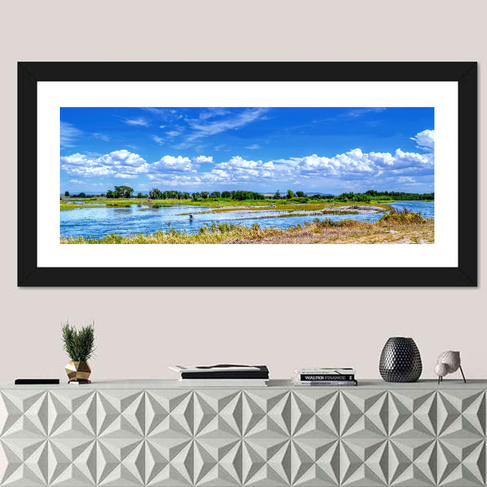 Snake River Fly Fishing, Idaho Wall Art in a room, panoramic