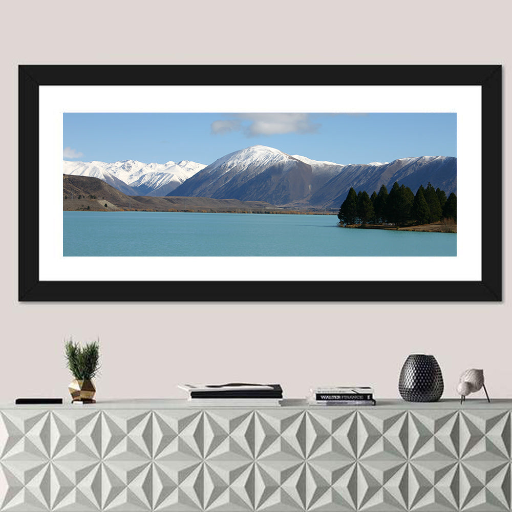 Turquoise Lake Pukaki Wall Art in a room, panoramic