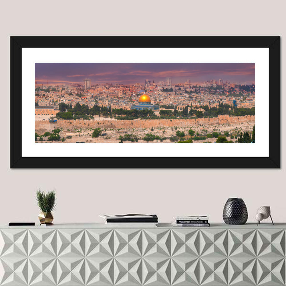 Jerusalem Golden Dome at Dusk Wall Art in a room, panoramic