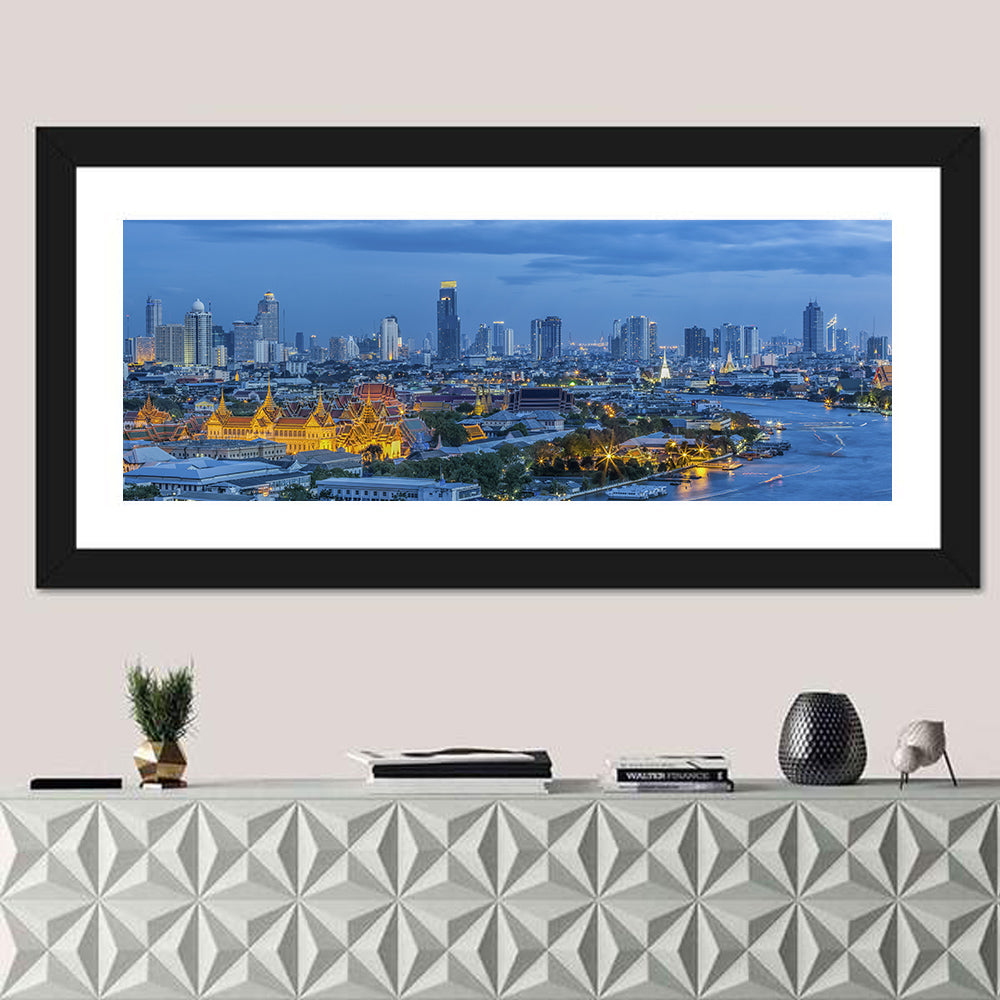 Bangkok Skyline at Blue Hour Wall Art in a room, panoramic