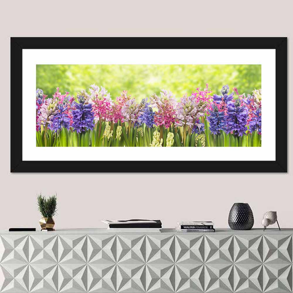 Hyacinth Cluster in Bloom Wall Art in a room, panoramic