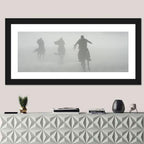 Silhouetted Horse Riders in Mist Wall Art