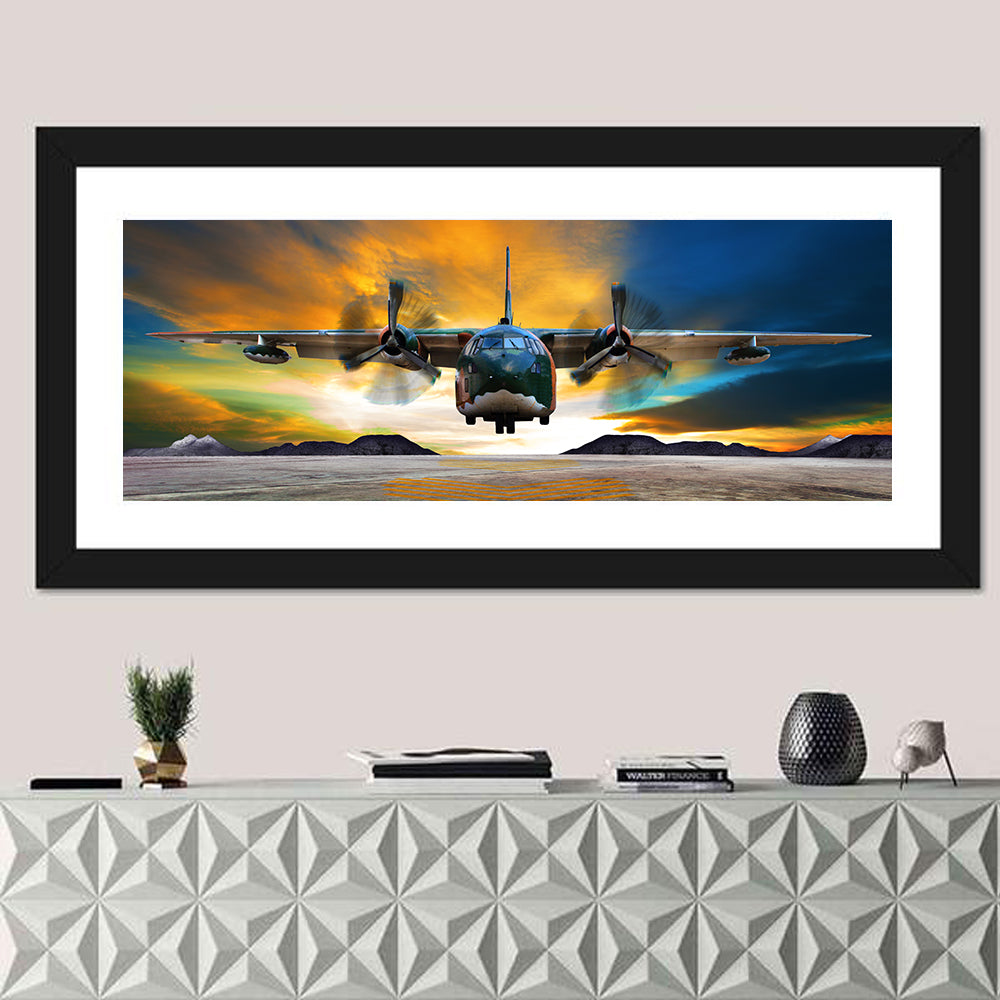 Cargo Plane Landing at Sunset Wall Art