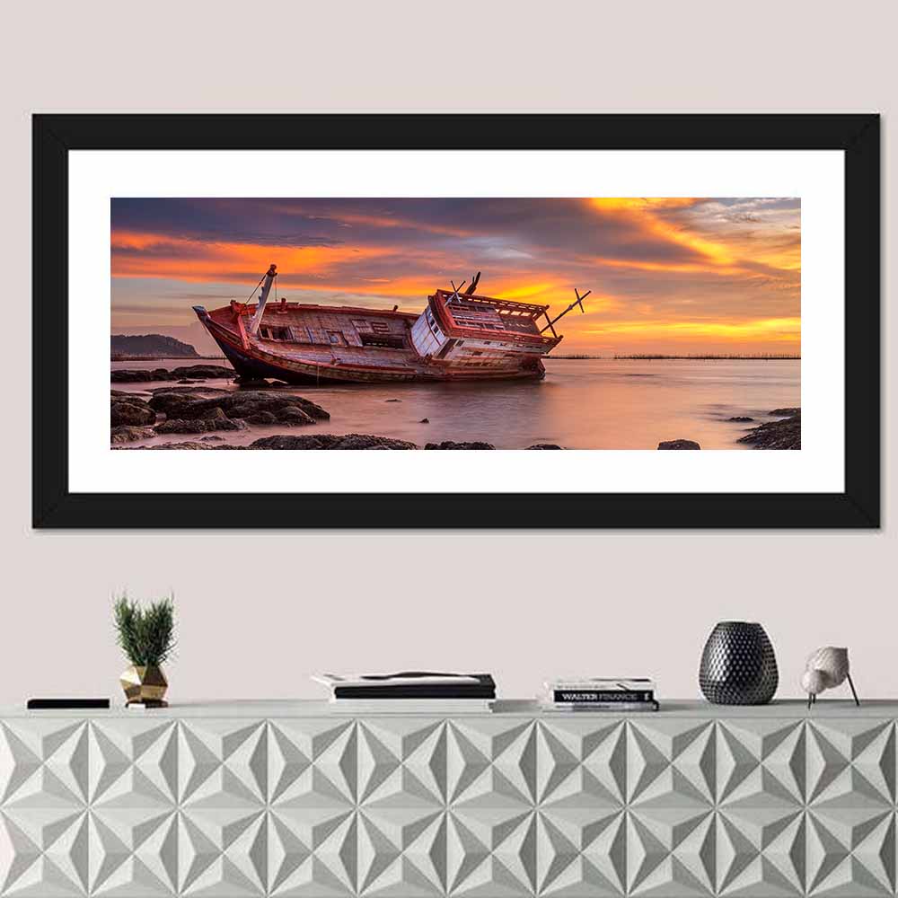 Shipwreck at Sunset Wall Art