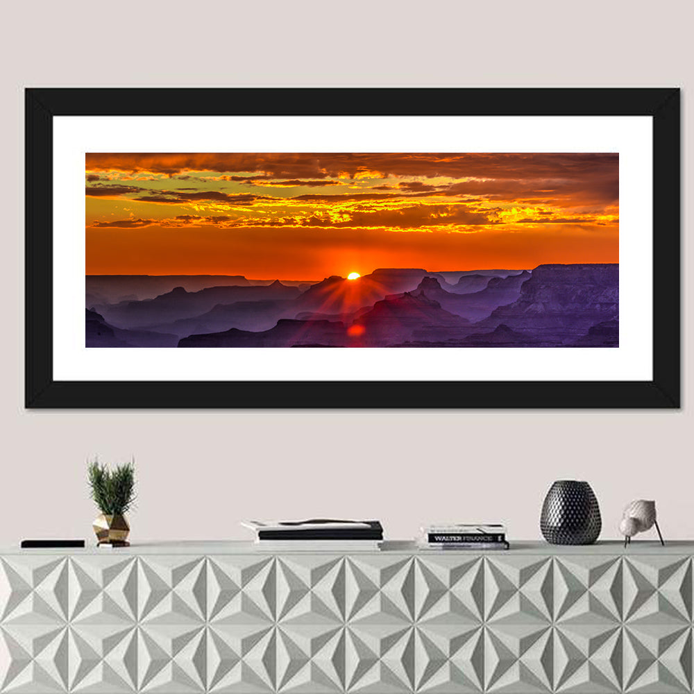 Lipan Point Sunset Sunburst Wall Art in a room, panoramic