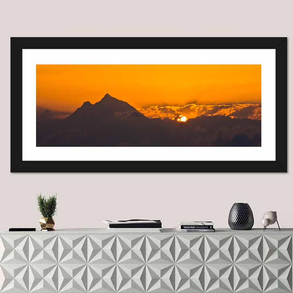 Athos Mountain Sunrise Wall Art in a room, panoramic