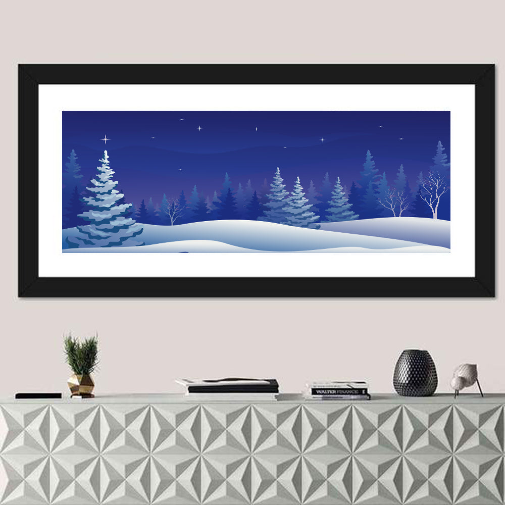 Starry Winter Forest Illustration Wall Art