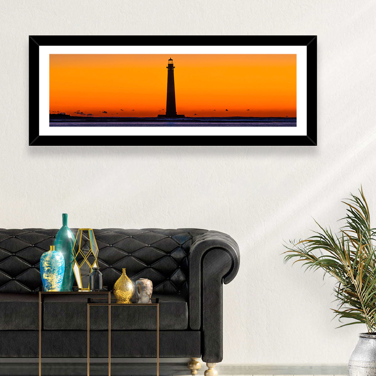 Minimalist Lighthouse Silhouette at Twilight Wall Art