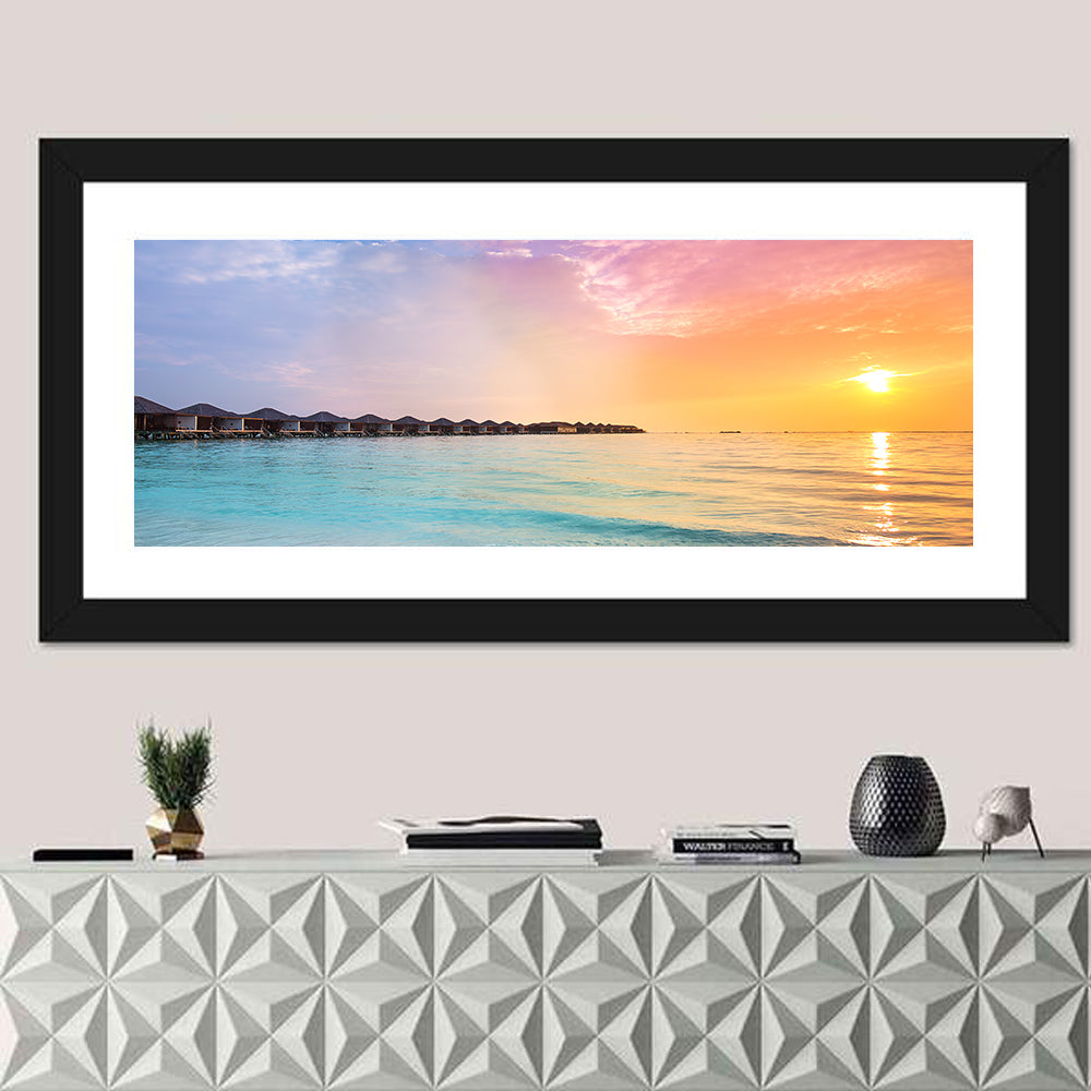 Overwater Bungalows at Sunset Wall Art