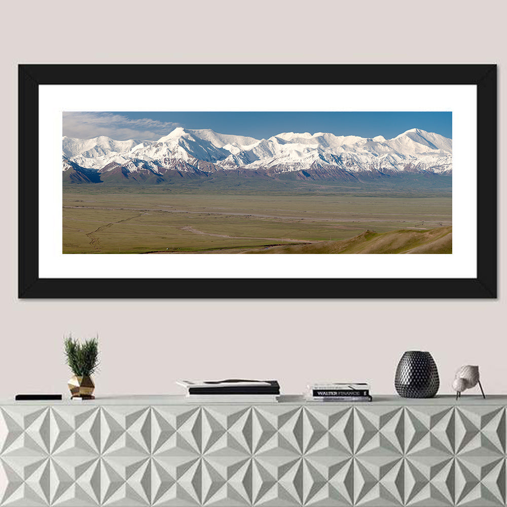 Pik Lenin Peaks Wall Art in a room, panoramic
