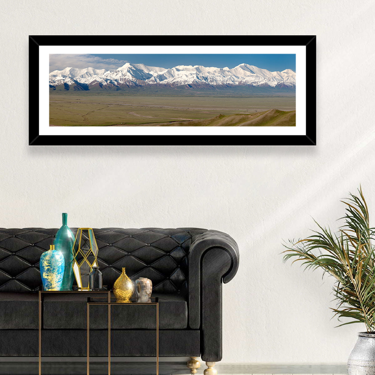 Pik Lenin Peaks Wall Art in a room, panoramic