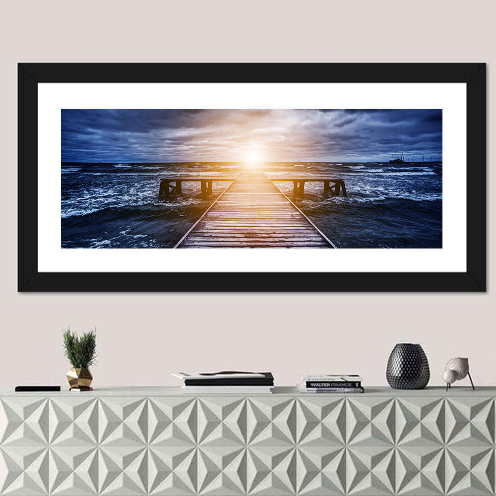 Sunlit Wooden Jetty at Dusk Wall Art