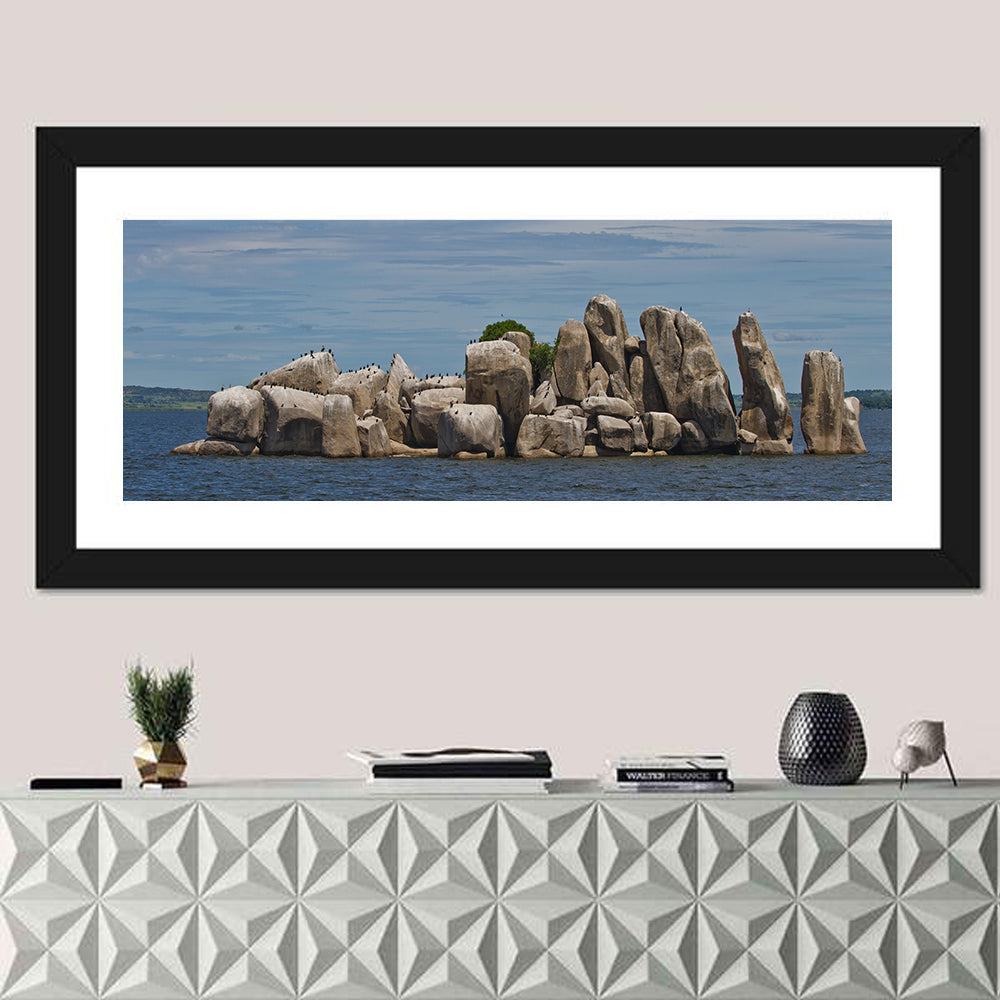 Stony Islet Lake Victoria Wall Art in a room, panoramic