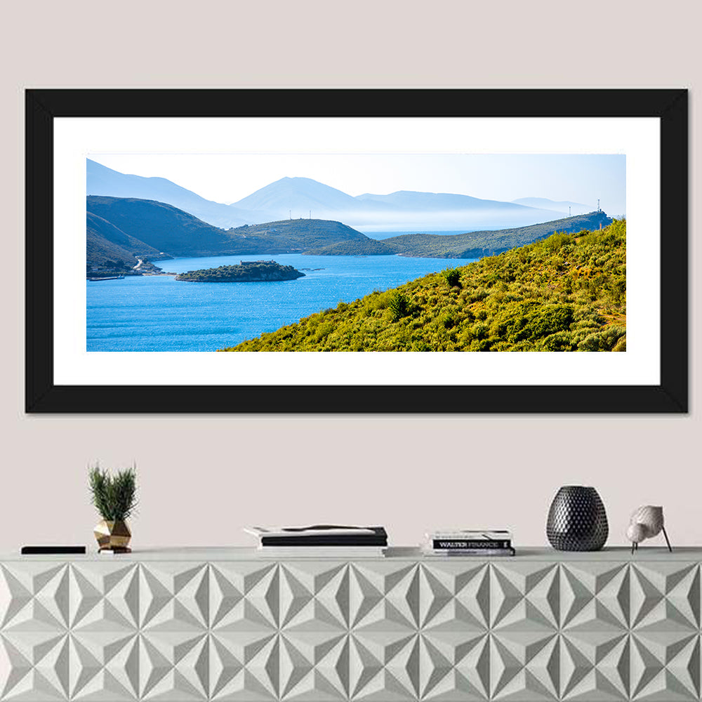 Porto Palermo Bay with Ali Pasha Castle Wall Art in a room, panoramic