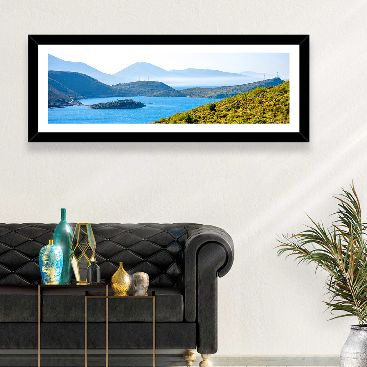 Porto Palermo Bay with Ali Pasha Castle Wall Art in a room, panoramic