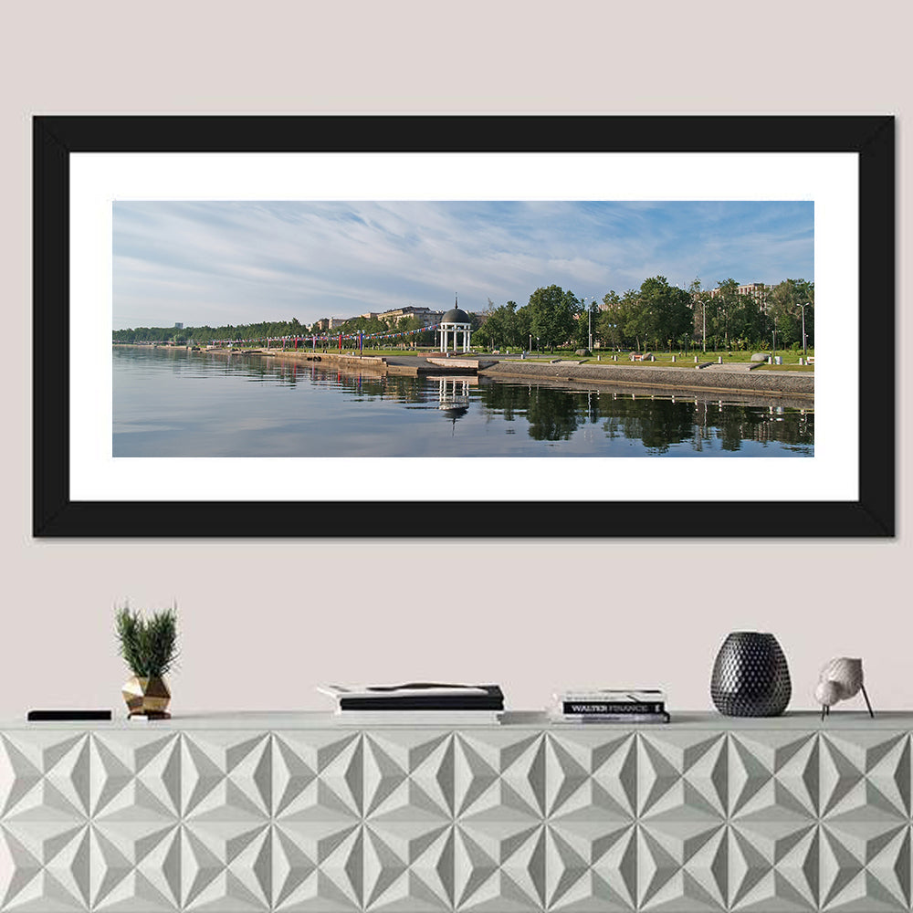 Lake Onega Promenade with Gazebo Wall Art in a room, panoramic