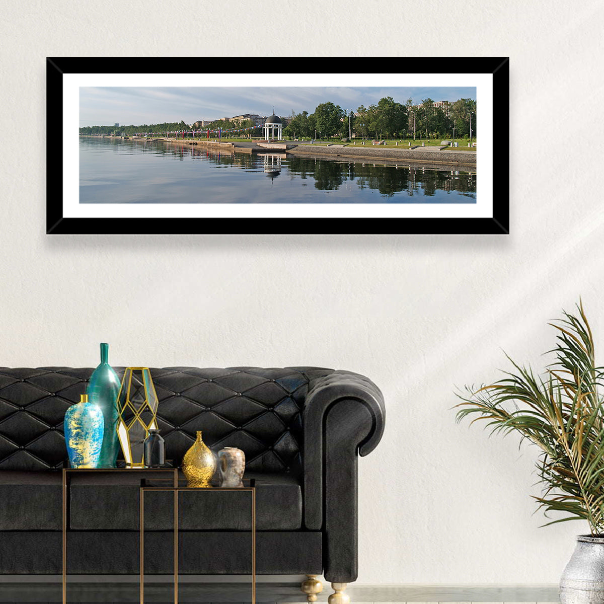 Lake Onega Promenade with Gazebo Wall Art in a room, panoramic