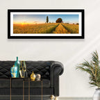 Sunset Wheat Field with Red Roof Cottage Wall Art