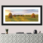 Haystacks at Sunset Fieldscape Wall Art