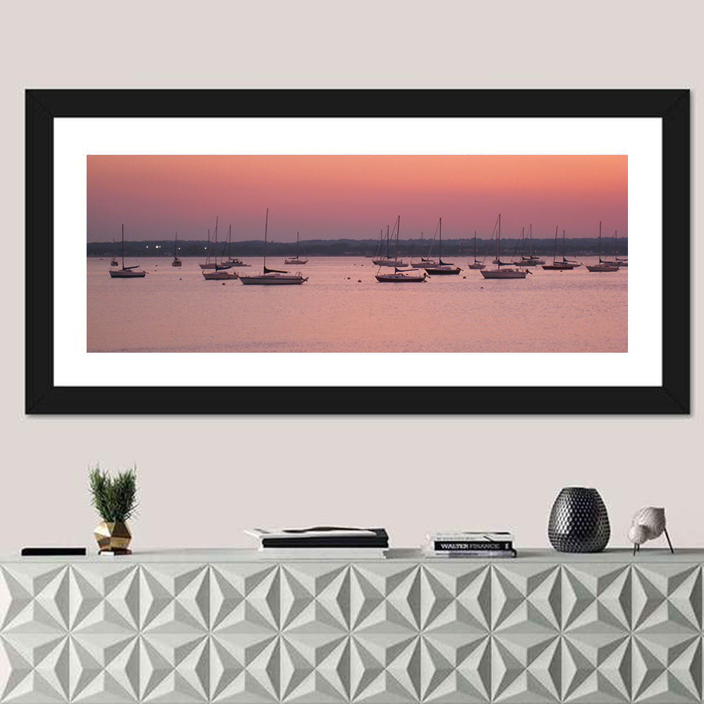 East Haven Beach Sunset Wall Art in a room, panoramic