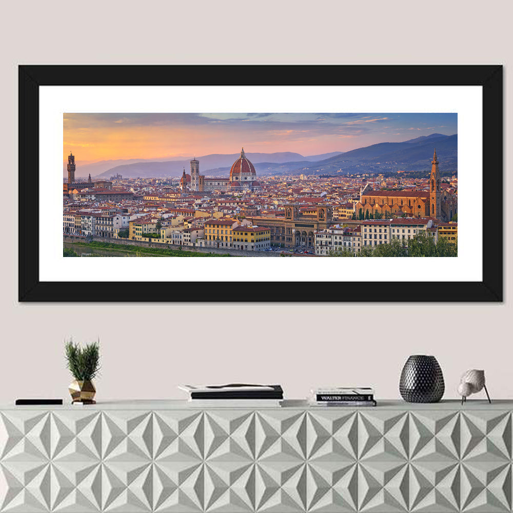 Florence Duomo Skyline at Golden Hour Wall Art in a room, panoramic