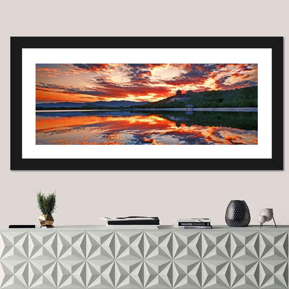 Kunming Lake Sunset, Summer Palace Wall Art in a room, panoramic