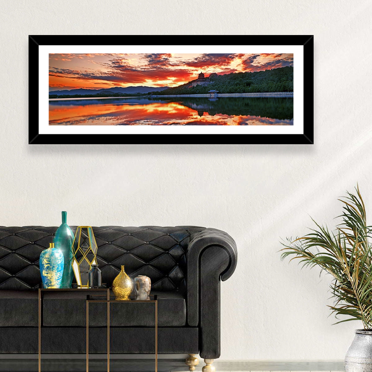 Kunming Lake Sunset, Summer Palace Wall Art in a room, panoramic
