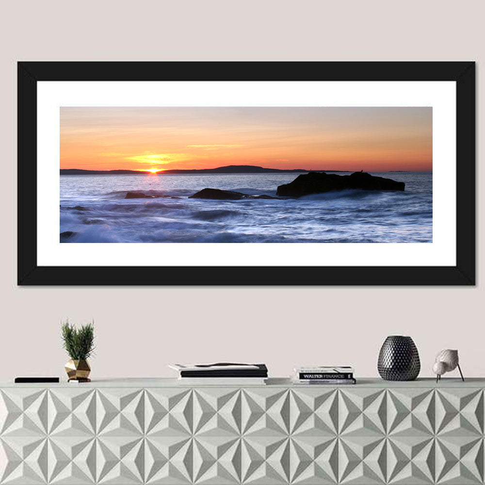 Acadia National Park Coastline Wall Art in a room, panoramic