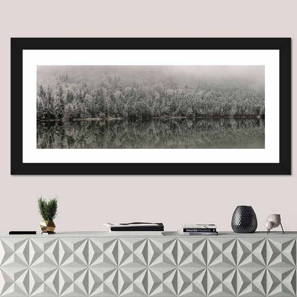 Saint Anna Lake Winter Fog Wall Art in a room, panoramic