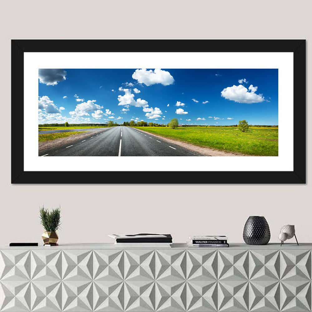 Asphalt Road Through Meadow Wall Art