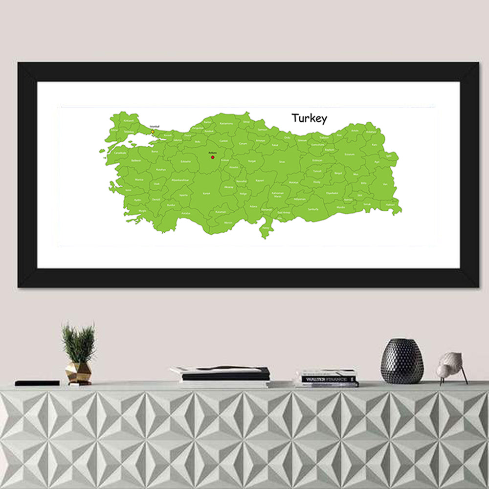 Turkey Map with Province Labels Wall Art