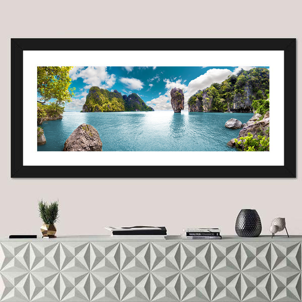 Khao Phing Kan Seascape Wall Art in a room, panoramic