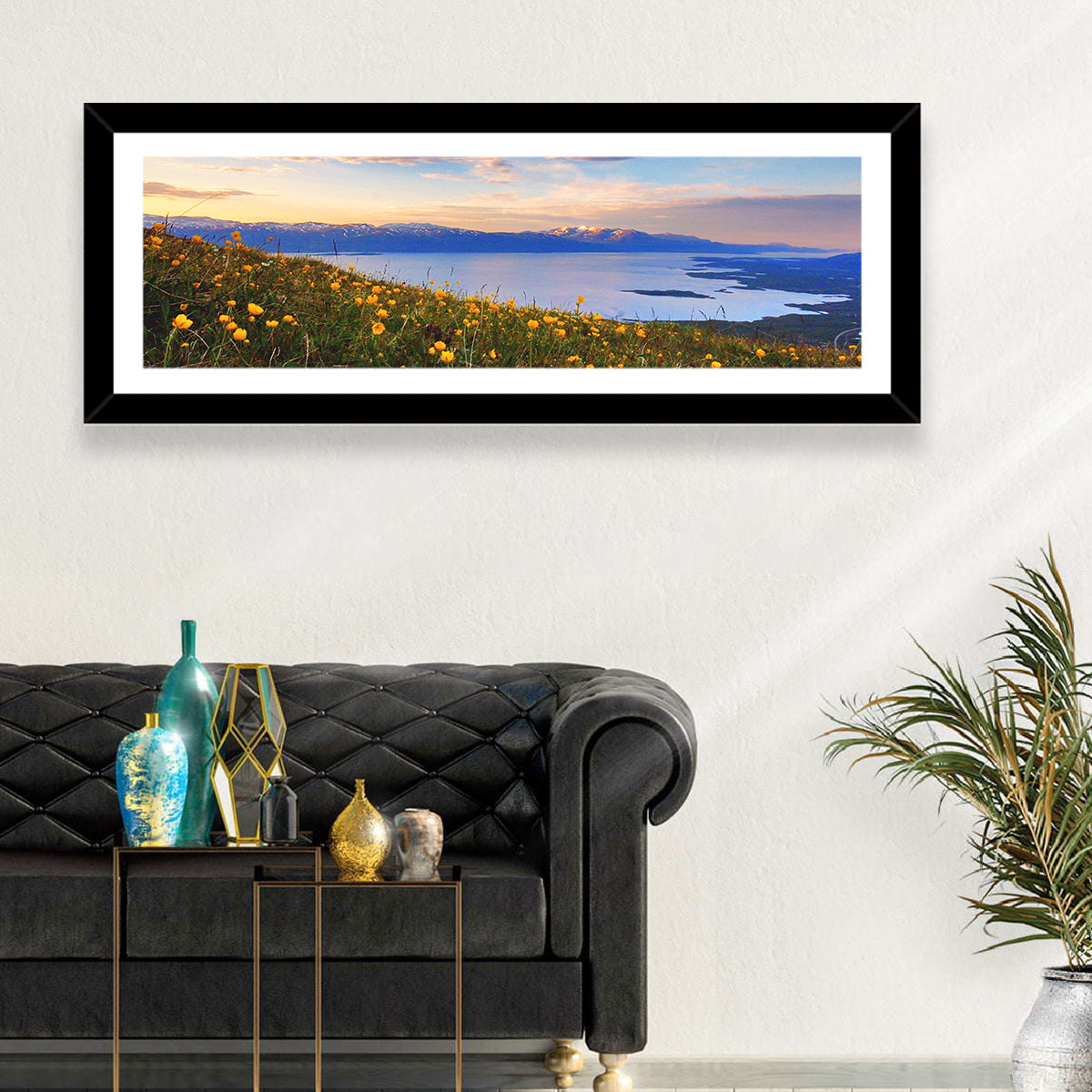 Abisko National Park Sunrise Wall Art in a room, panoramic
