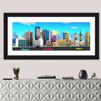 Geometric City Skyline with Sun Flare Wall Art