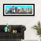 Geometric City Skyline with Sun Flare Wall Art