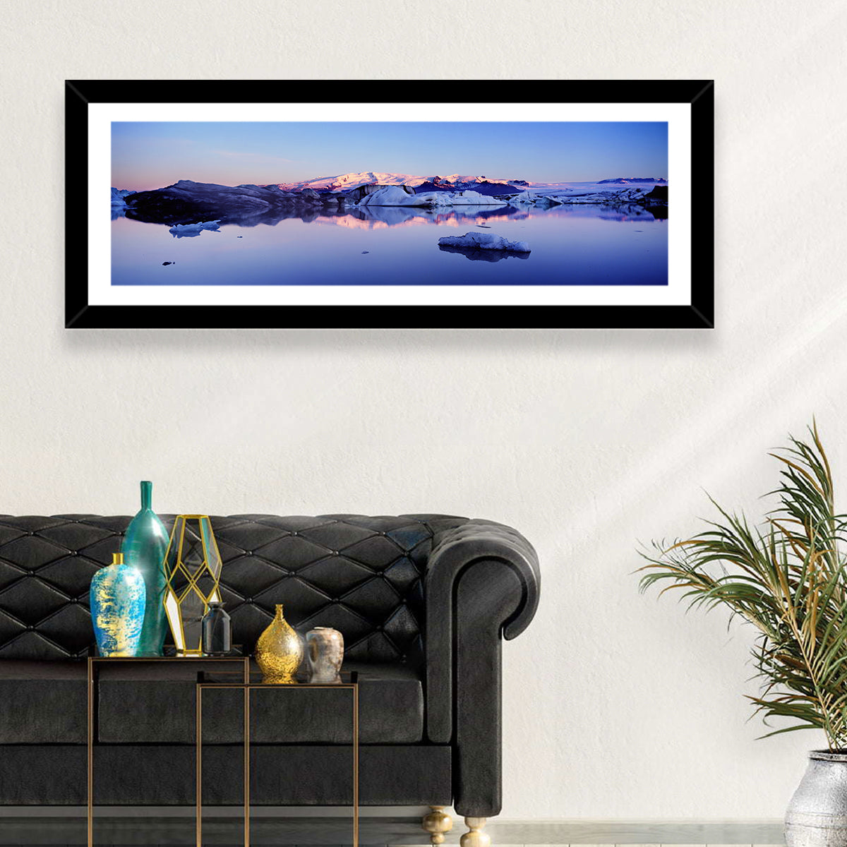 Jokulsarlon Glacier Lagoon Wall Art in a room, panoramic