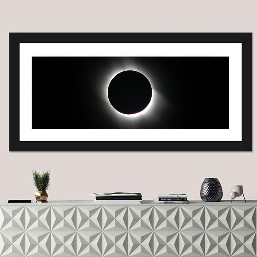 Centered Solar Eclipse Wall Art in a room, panoramic