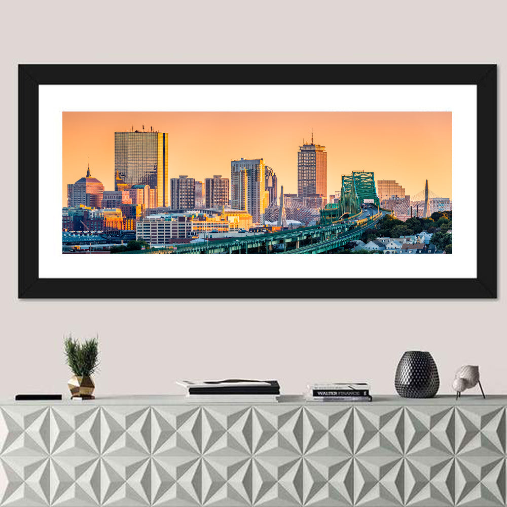 Tobin Bridge to Boston Skyline at Golden Hour Wall Art